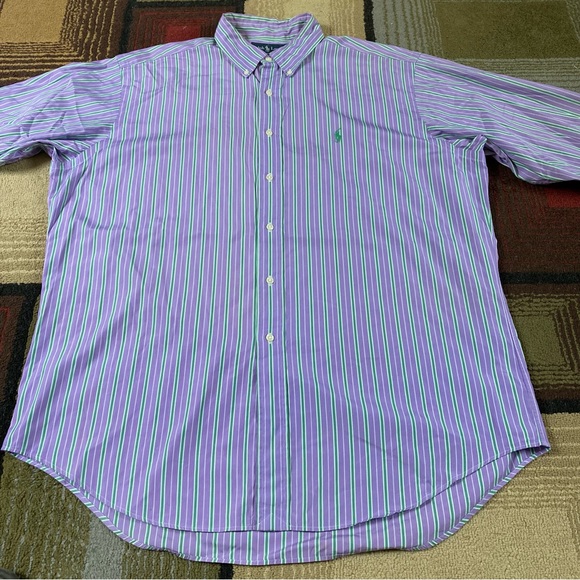 Ralph Lauren Classic Fit Button Up Striped Purple/Green Shirt Size 16.5 Large - Picture 2 of 10